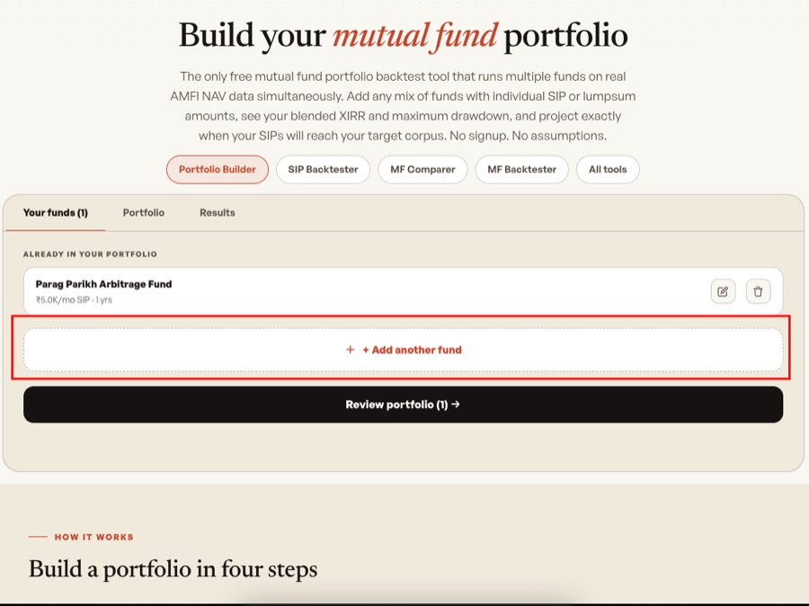 Mutual Fund Portfolio Builder — Step 3: Add more funds and review your full portfolio list